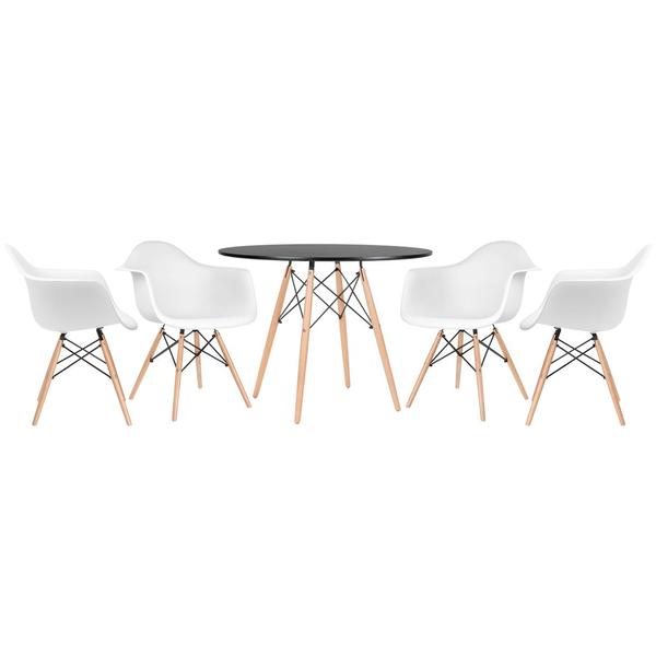 Kit - Mesa Eames 100 Cm Preto + 4 Cadeiras Eiffel Daw Branco