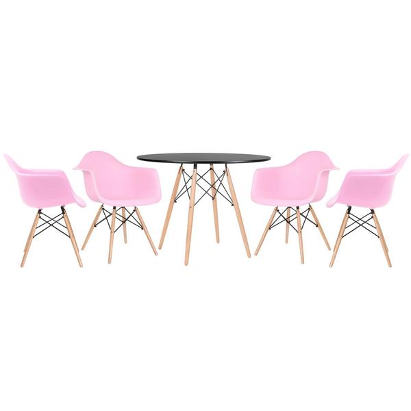 Kit - Mesa Eames 100 Cm Preto + 4 Cadeiras Eiffel Daw Rosa
