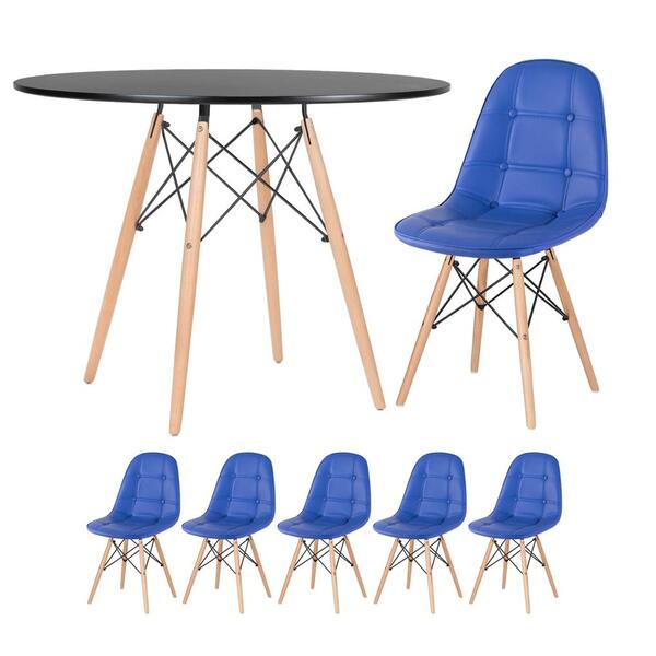 Kit - Mesa Eames 100 Cm Preto + 5 Cadeiras Estofadas Eiffel B