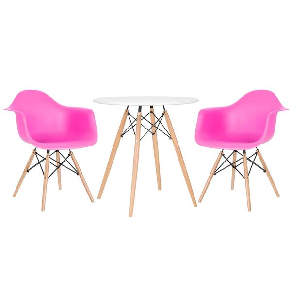Kit - Mesa Eames 70 Cm Branco + 2 Cadeiras Eiffel Daw Com Bra