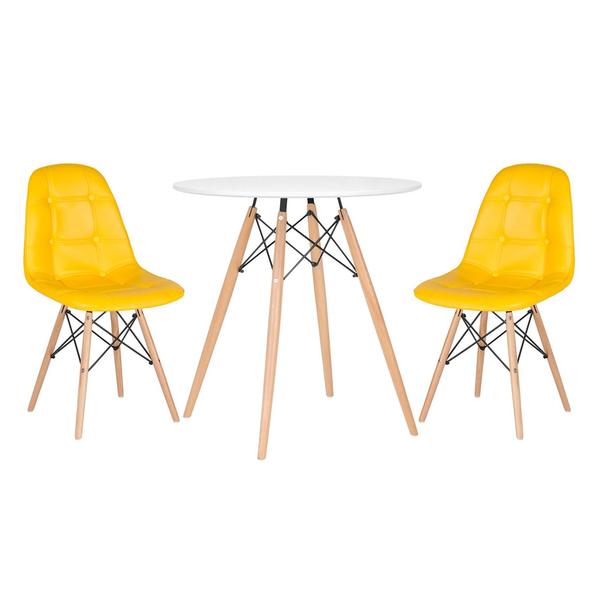 Kit - Mesa Eames 70 Cm Branco + 2 Cadeiras Estofadas Botonê A