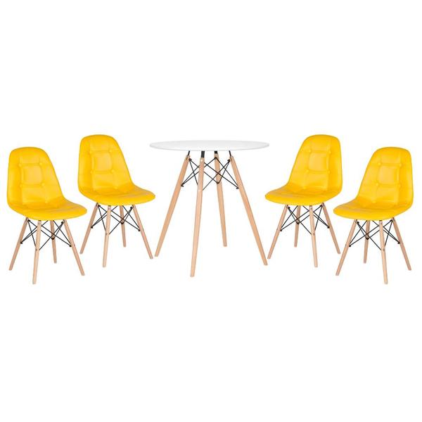 Kit - Mesa Eames 70 Cm Branco + 4 Cadeiras Estofadas Botonê A