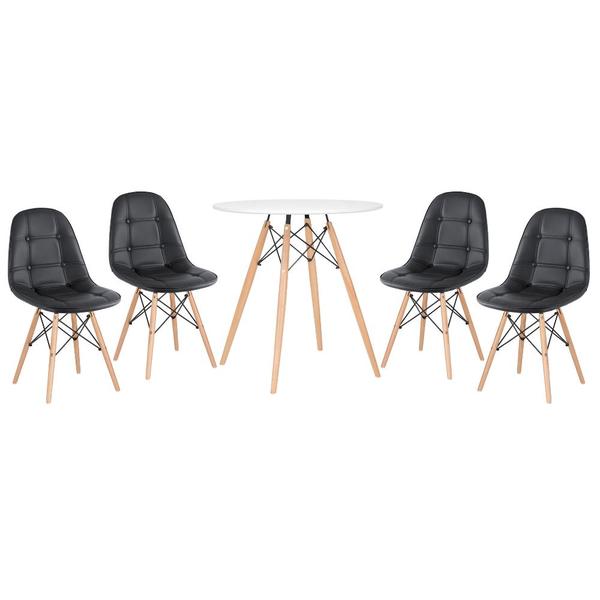 Kit - Mesa Eames 70 Cm Branco + 4 Cadeiras Estofadas Botonê P
