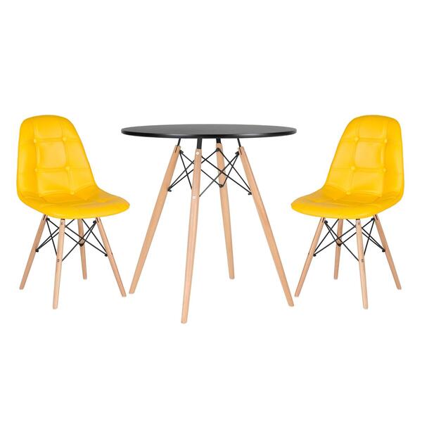 Kit - Mesa Eames 70 Cm Preto + 2 Cadeiras Estofadas Botonê Am
