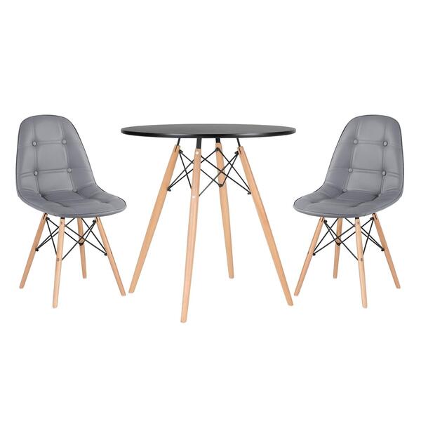Kit - Mesa Eames 70 Cm Preto + 2 Cadeiras Estofadas Botonê Ci