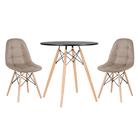 Kit - Mesa Eames 70 Cm Preto + 2 Cadeiras Estofadas Botonê Nu