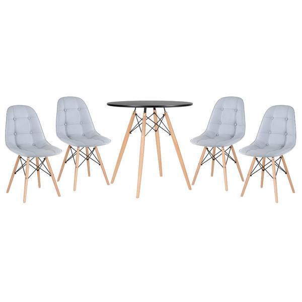 Kit - Mesa Eames 70 Cm Preto + 4 Cadeiras Eames Estofadas Cin