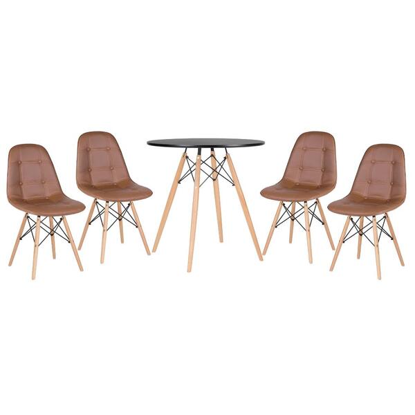 Kit - Mesa Eames 70 Cm Preto + 4 Cadeiras Estofadas Botonê Ma