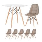 Kit - Mesa Eames 90 Cm Branco + 5 Cadeiras Estofadas Eiffel B