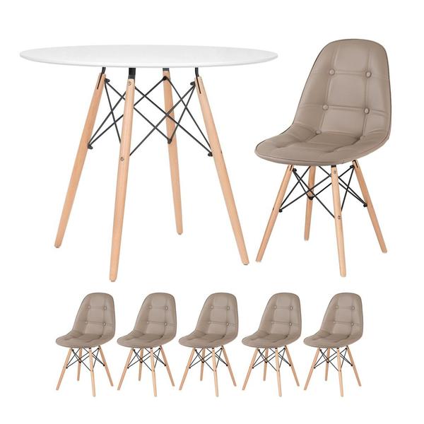 Kit - Mesa Eames 90 Cm Branco + 5 Cadeiras Estofadas Eiffel B