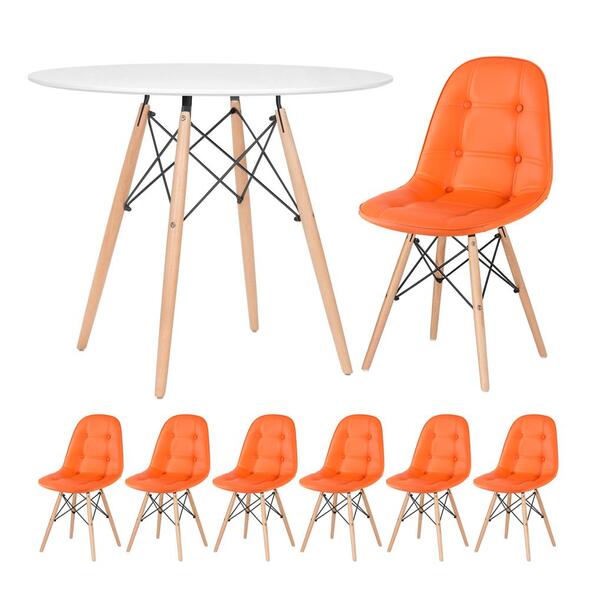 Kit - Mesa Eames 90 Cm Branco + 6 Cadeiras Estofadas Eiffel B