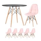 Kit - Mesa Eames 90 Cm Preto + 5 Cadeiras Estofadas Eiffel Bo