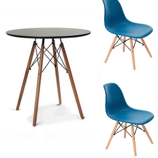 Kit Mesa Eames Adulto 100cm   2 Cadeiras Eames Sem Braço Preto