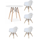 Kit Mesa Eames Adulto 90cm   4 Cadeiras Eames Com Braço Branco