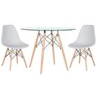 Kit - Mesa Eames Com Tampo De Vidro 100 Cm + 2 Cadeiras Eiffe