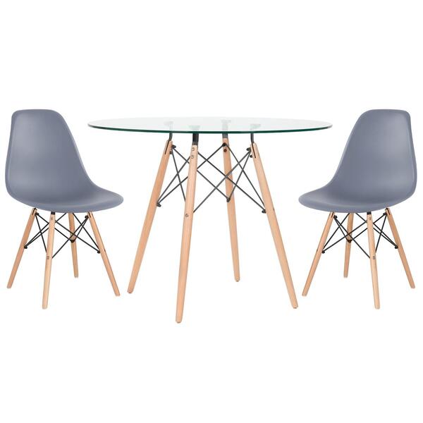 Kit - Mesa Eames Com Tampo De Vidro 100 Cm + 2 Cadeiras Eiffe