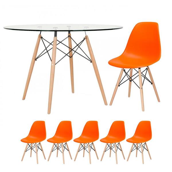 Kit - Mesa Eames Com Tampo De Vidro 120 Cm + 5 Cadeiras Eiffe