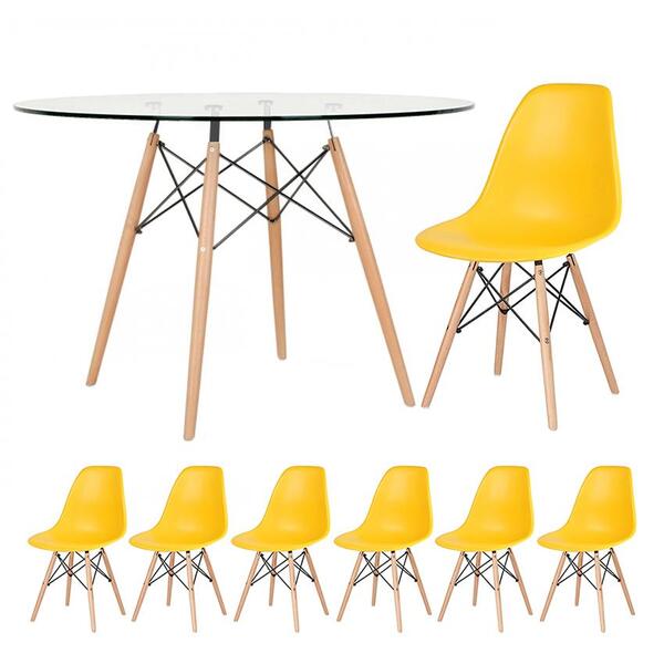 Kit - Mesa Eames Com Tampo De Vidro 120 Cm + 6 Cadeiras Eiffe
