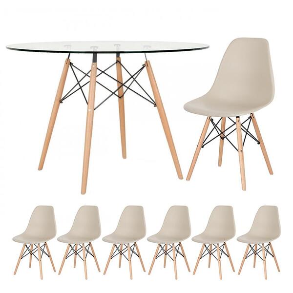 Kit - Mesa Eames Com Tampo De Vidro 120 Cm + 6 Cadeiras Eiffe