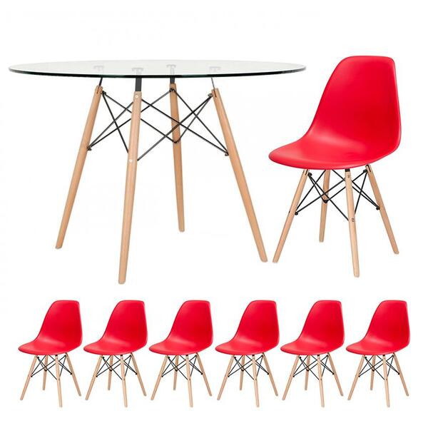 Kit - Mesa Eames Com Tampo De Vidro 120 Cm + 6 Cadeiras Eiffe