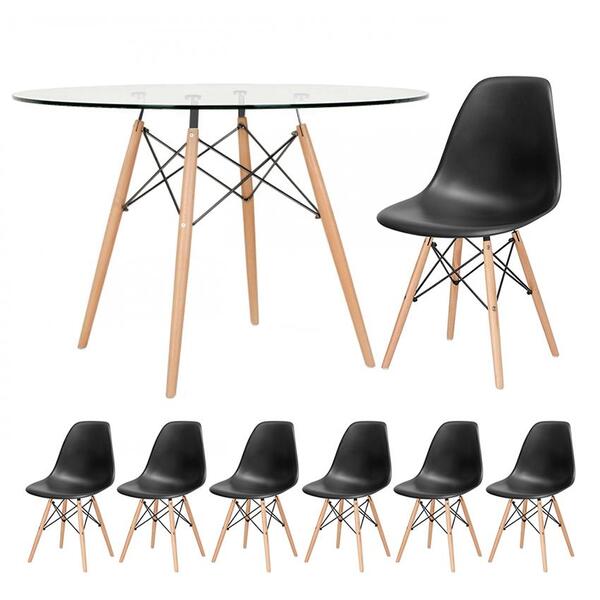 Kit - Mesa Eames Com Tampo De Vidro 120 Cm + 6 Cadeiras Eiffe