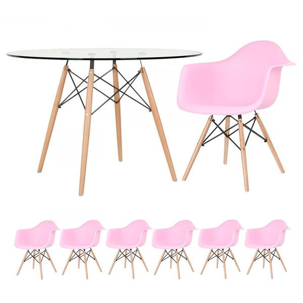 Kit - Mesa Eames Com Tampo De Vidro 120 Cm + 6 Cadeiras Eiffe