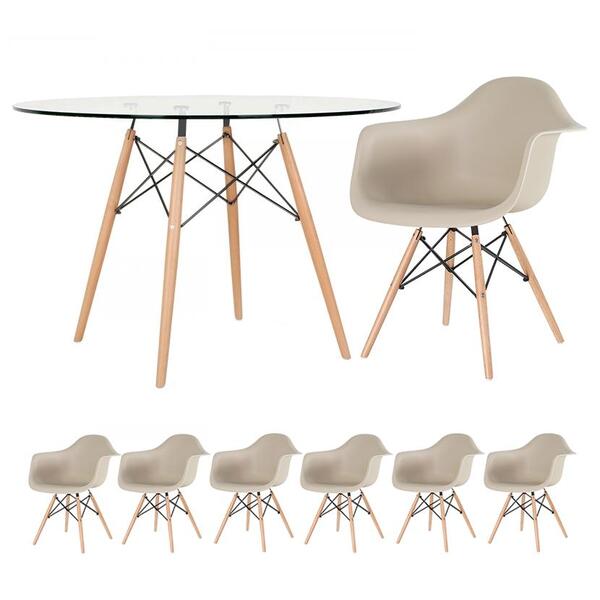 Kit - Mesa Eames Com Tampo De Vidro 120 Cm + 6 Cadeiras Eiffe