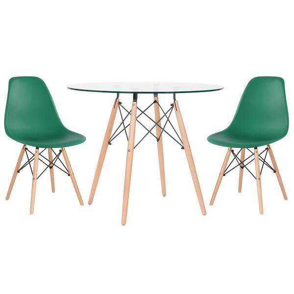 Kit - Mesa Eames Com Tampo De Vidro 80 Cm + 2 Cadeiras Eiffel