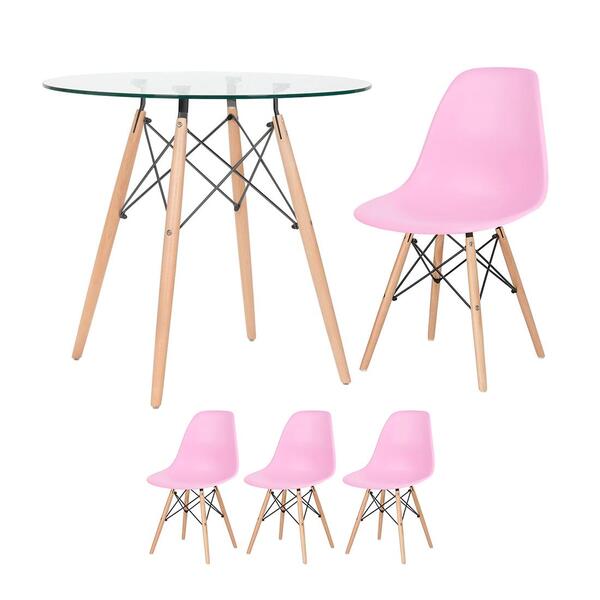 Kit - Mesa Eames Com Tampo De Vidro 80 Cm + 3 Cadeiras Eiffel