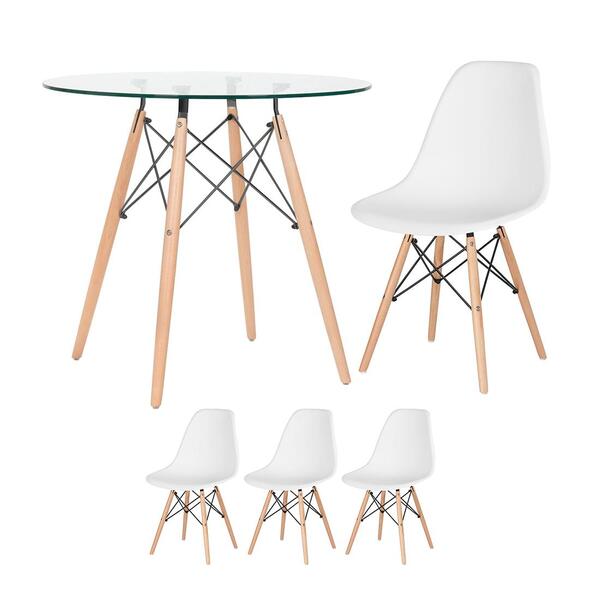 Kit - Mesa Eames Com Tampo De Vidro 80 Cm + 3 Cadeiras Eiffel