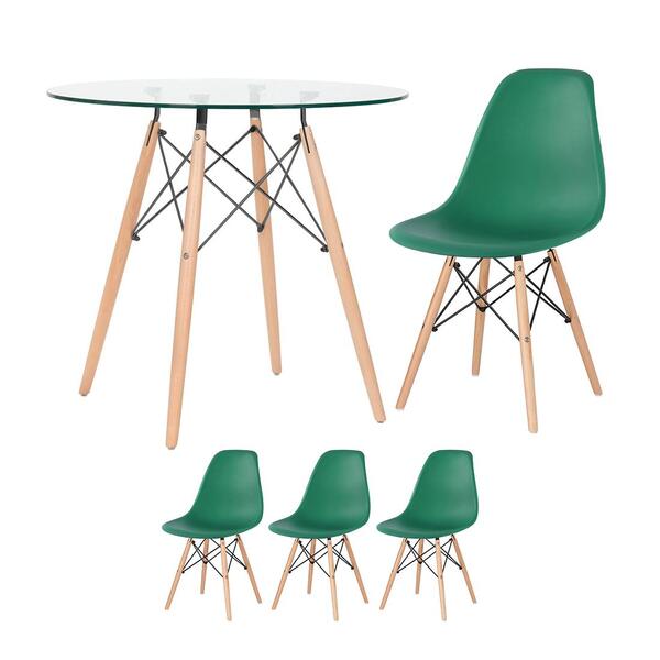 Kit - Mesa Eames Com Tampo De Vidro 80 Cm + 3 Cadeiras Eiffel