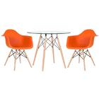 Kit - Mesa Eames Com Tampo De Vidro 90 Cm + 2 Cadeiras Eiffel