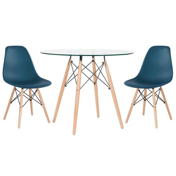 Kit - Mesa Eames Com Tampo De Vidro 90 Cm + 2 Cadeiras Eiffel