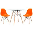 Kit - Mesa Eames Com Tampo De Vidro 90 Cm + 2 Cadeiras Eiffel