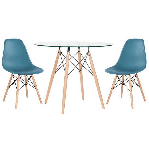 Kit - Mesa Eames Com Tampo De Vidro 90 Cm + 2 Cadeiras Eiffel