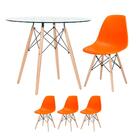 Kit - Mesa Eames Com Tampo De Vidro 90 Cm + 3 Cadeiras Eiffel