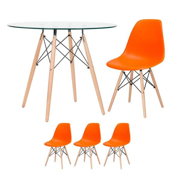 Kit - Mesa Eames Com Tampo De Vidro 90 Cm + 3 Cadeiras Eiffel