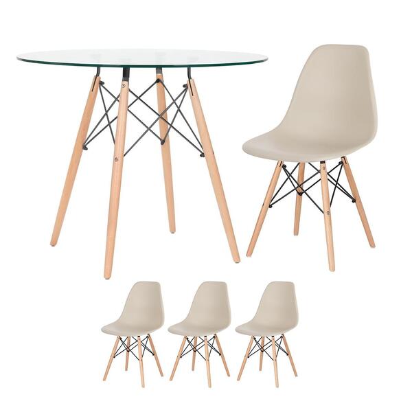 Kit - Mesa Eames Com Tampo De Vidro 90 Cm + 3 Cadeiras Eiffel