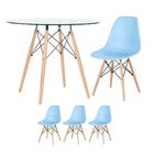 Kit - Mesa Eames Com Tampo De Vidro 90 Cm + 3 Cadeiras Eiffel