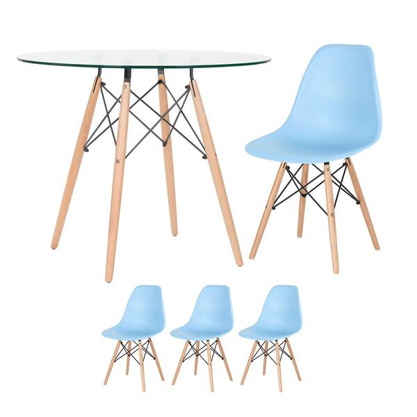 Kit - Mesa Eames Com Tampo De Vidro 90 Cm + 3 Cadeiras Eiffel