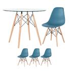 Kit - Mesa Eames Com Tampo De Vidro 90 Cm + 3 Cadeiras Eiffel
