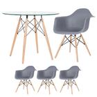 Kit - Mesa Eames Com Tampo De Vidro 90 Cm + 3 Cadeiras Eiffel