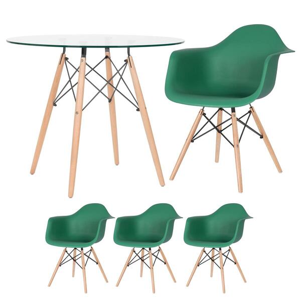 Kit - Mesa Eames Com Tampo De Vidro 90 Cm + 3 Cadeiras Eiffel
