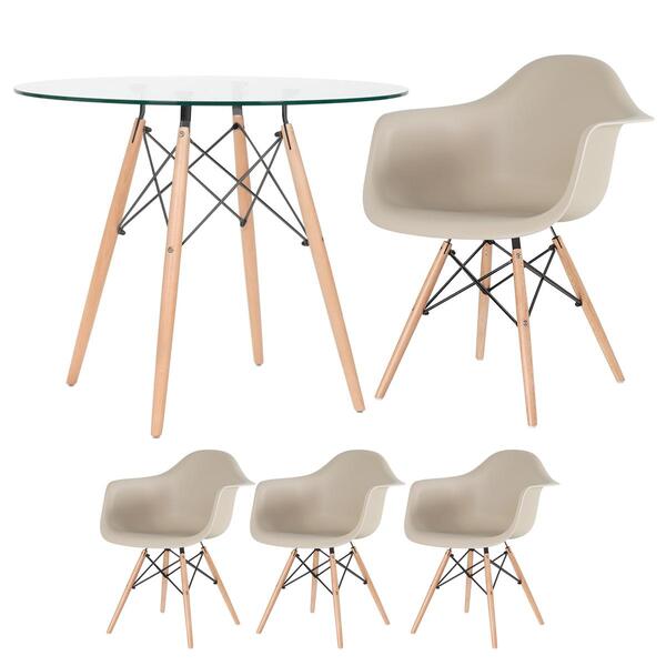 Kit - Mesa Eames Com Tampo De Vidro 90 Cm + 3 Cadeiras Eiffel