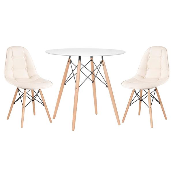 Kit - Mesa Eames Eiffel 80 Cm Branco + 2 Cadeiras Estofadas B
