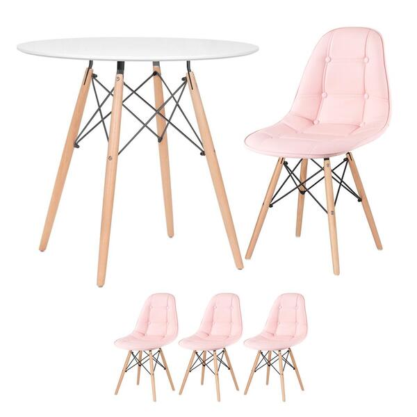 Kit - Mesa Eames Eiffel 80 Cm Branco + 3 Cadeiras Estofadas B
