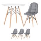 Kit - Mesa Eames Eiffel 80 Cm Branco + 3 Cadeiras Estofadas B