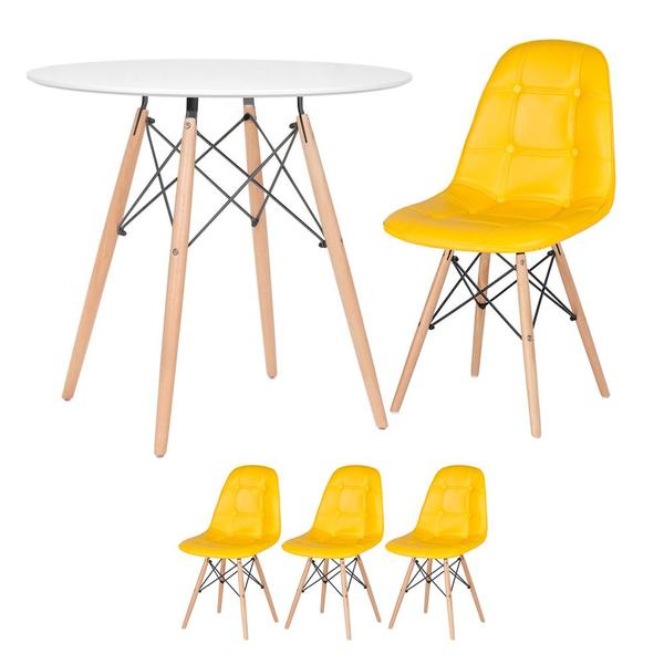 Kit - Mesa Eames Eiffel 80 Cm Branco + 3 Cadeiras Estofadas B