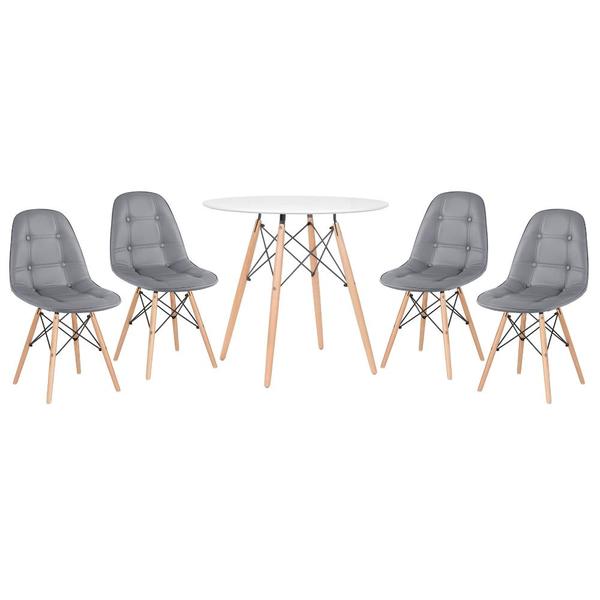 Kit - Mesa Eames Eiffel 80 Cm Branco + 4 Cadeiras Estofadas E