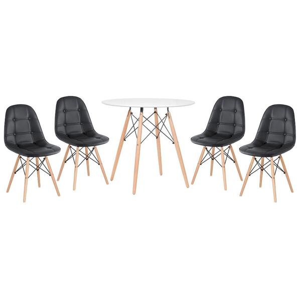 Kit - Mesa Eames Eiffel 80 Cm Branco + 4 Cadeiras Estofadas E